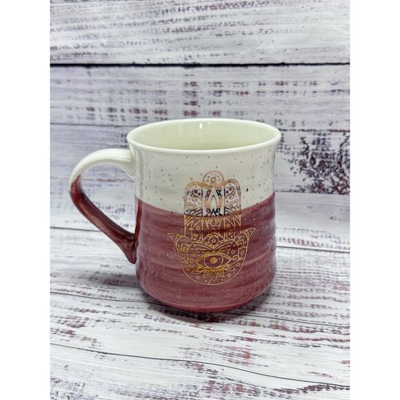 HAMSA EVIL EYE Terracotta Mauve 2-Tone Coffee Tea Ceramic Mug By WANDERING MOON - Picture 1 of 3